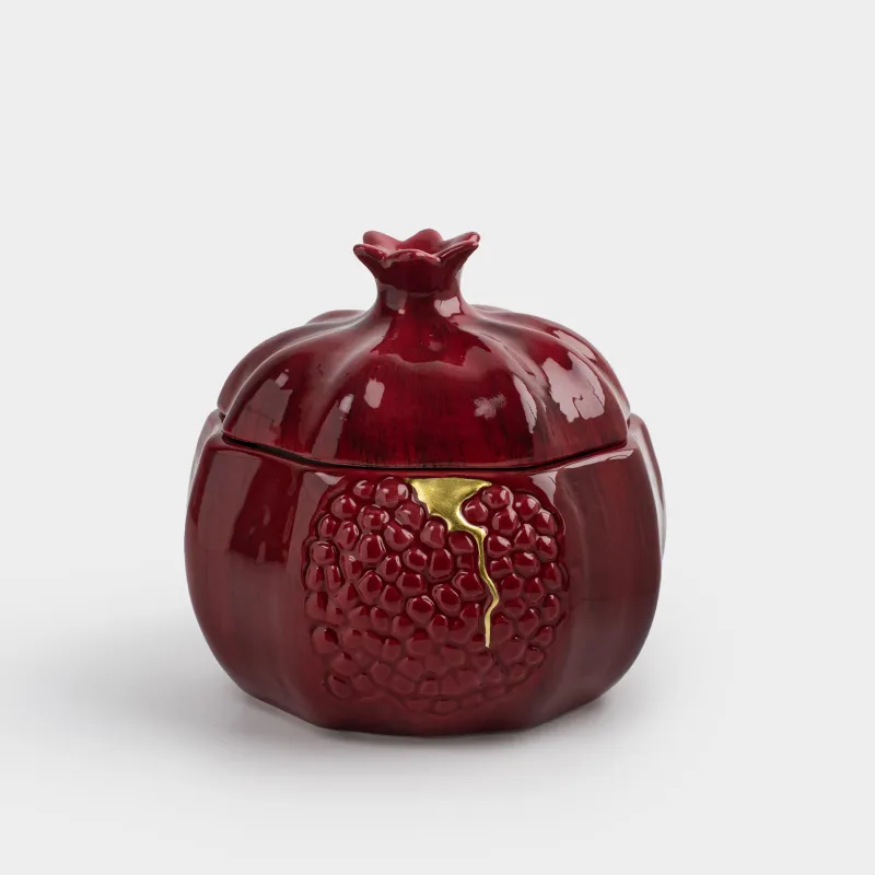 Storage container, 15x15 cm, 1.2 l, ceramic, Burgundy, Pomegranate, Pomegranate