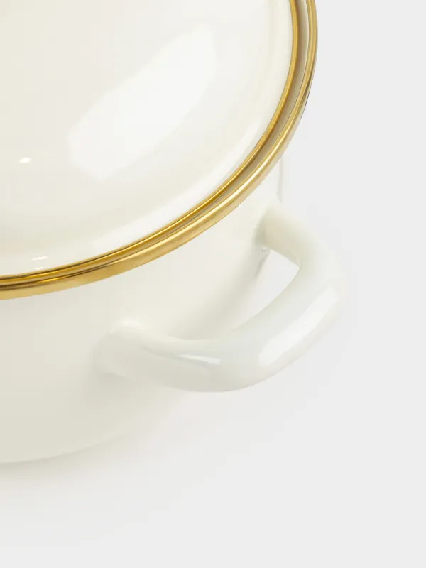 Pot, 20 cm, 2.8 l, with lid, enameled metal / wood, milky, House, Enamel, image-3