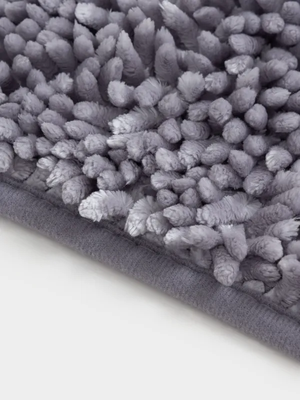 Bathroom mat, 50x80 / 50x50 cm, 2 pcs, Anti-slip, Polyester, Grey, Fluffy, image-1