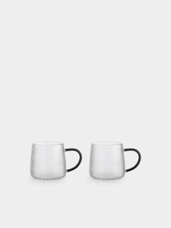 Mug, 340 ml, 2 pcs, glass B, with gray handle, Dawned, image-3