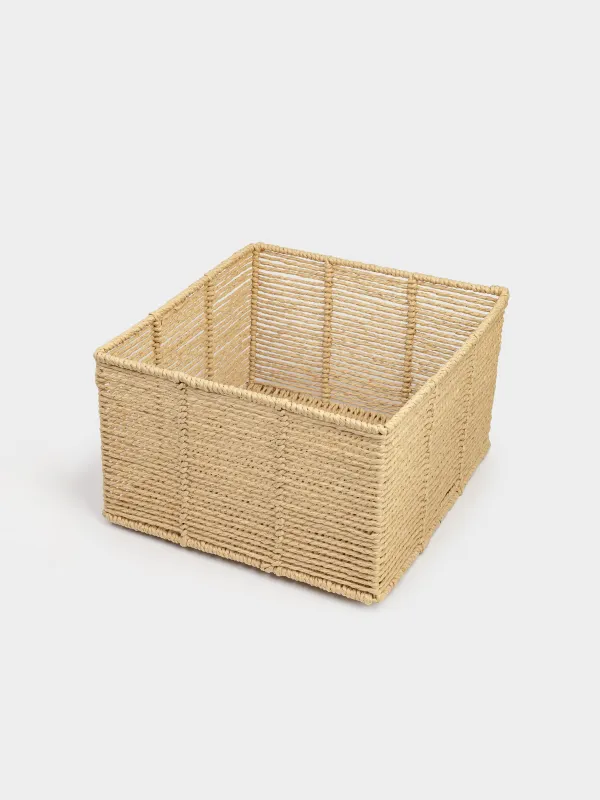 Storage organizer basket, 30x30x18 cm, wicker, cellulose/metal, square, beige, Braided, image-2