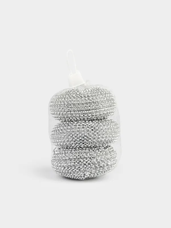 Cleaning sponge, 7 cm, 3 pcs, metal, silver, Clean, image-4