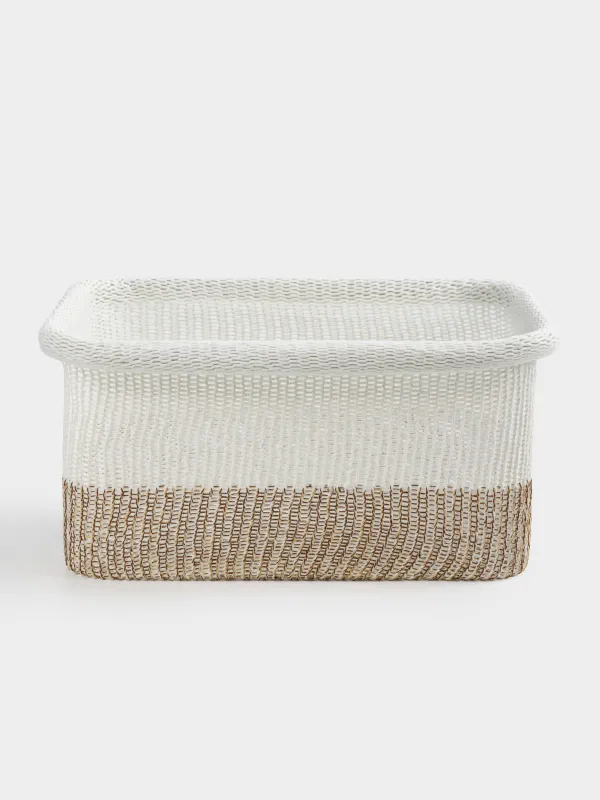 Storage basket, 37x27x18, polyester, rectangular, milky beige, Crochet, image-0