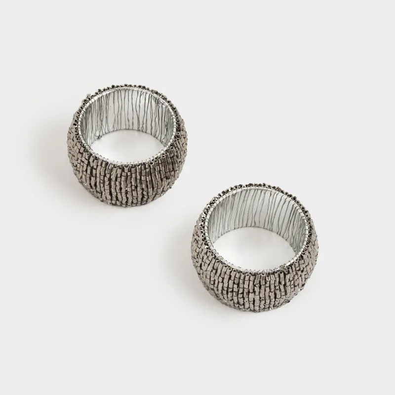 Napkin ring 5 cm, 2 pcs, beads, round, dark gray, Shiny beads, image-1
