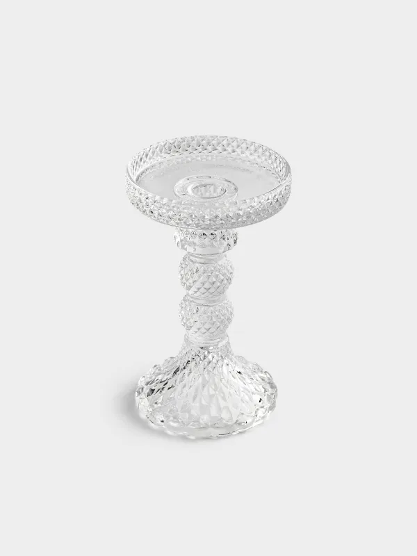 Candle holder, 14 cm, for one candle, on a leg, glass, Naiad, image-1