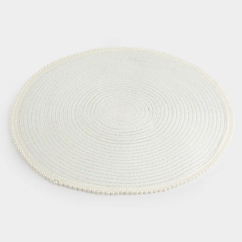 Placemat, 38 cm, polyester / plastic, round, white, Pearl border, Rotary shine, image-2