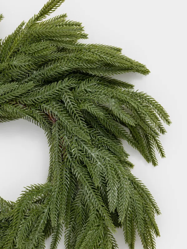 Decorative wreath, 18/55 cm, plastic / paper, Needles with silver spangles, Conifer decor, image-1