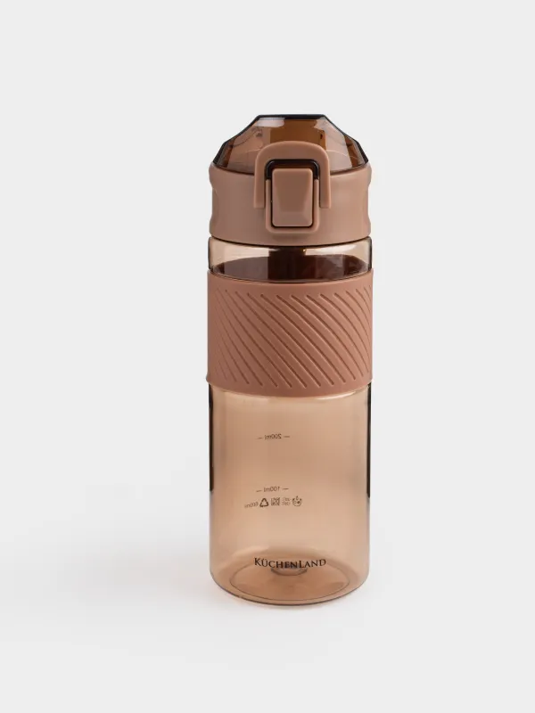 Water bottle, 600 ml, plastic / silicone, brown, Sport, image-0