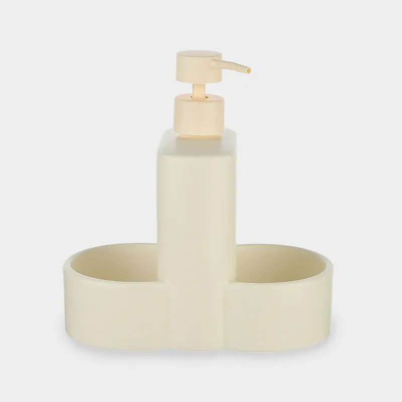 Detergent dispenser, 380 ml, organizer, 2 compartments, ceramic, milk