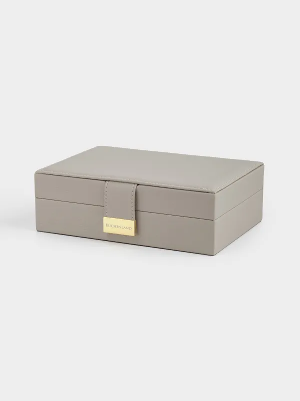 Jewelry box, 20x15 cm, with mirror, wood/PU leather, grey, Premiere one, image-0