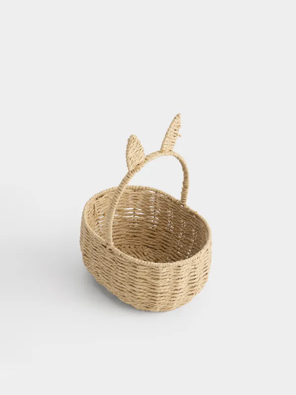 Storage basket, 24x19x26 cm, Wicker, with handle, cellulose, Oval, Rabbit ears, Braided, image-4