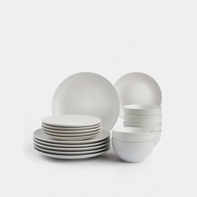 Dining set, 6 pers, 18 pr, ceramic, milk, speckled, Particle