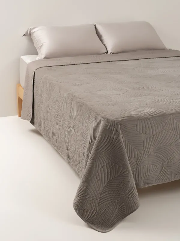 Bedspread, 240x260 cm, quilted, polyester, brown, Palm leaf, Stitch velvet, image-0