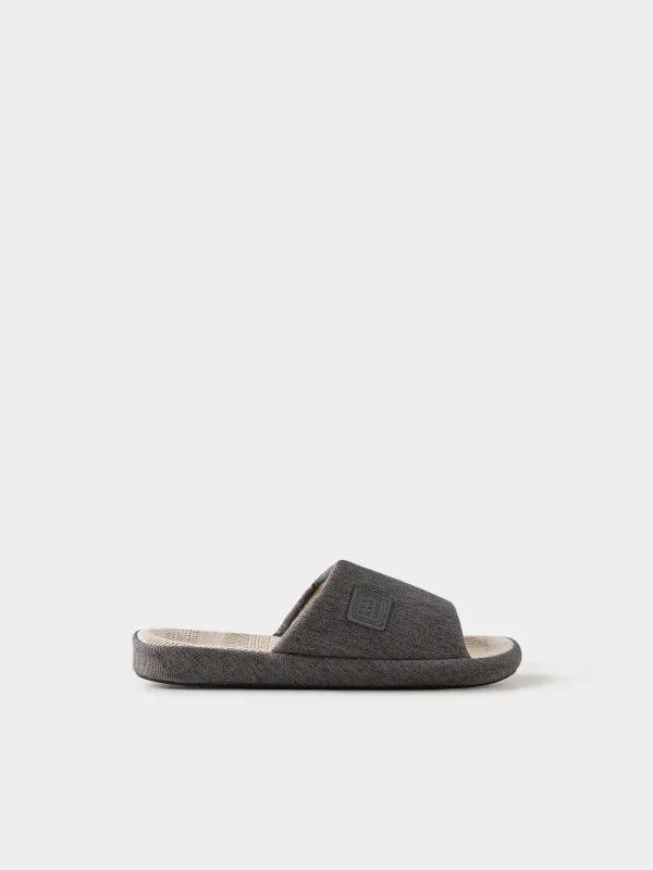 Men's slippers, homewear, size 42-43, polyester, dark gray, Serious, image-0