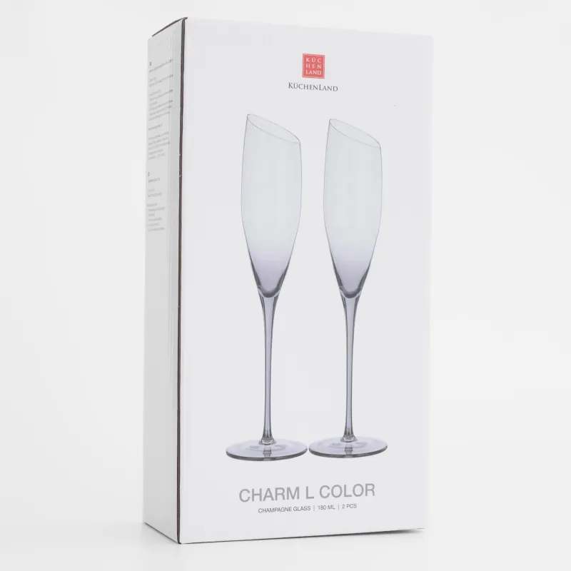 Champagne glass, 180 ml, 2 pcs, glass, grey, Charm L Color, image-5