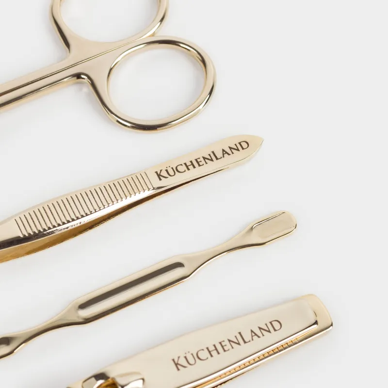 Manicure set, 5 items, steel, golden, Manicure gold, image-3