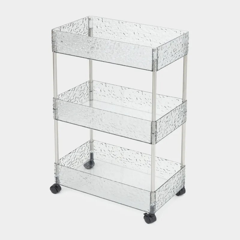 Bookcase, 3-tier, 40x22x63 cm, on wheels, with baskets, plastic, gray, Renaissance clear