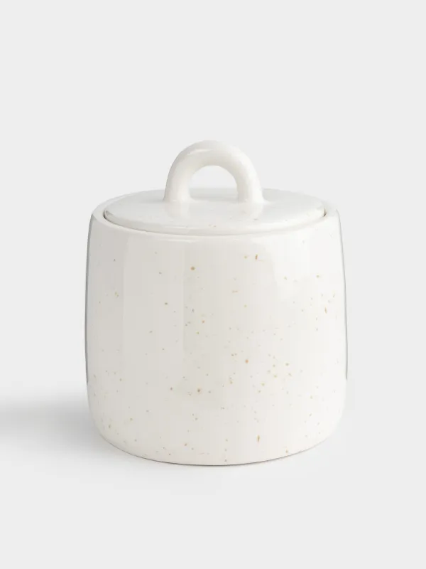 Storage container, 12x13 cm, 750 ml, ceramic, milky, speckled, Delicia, image-0