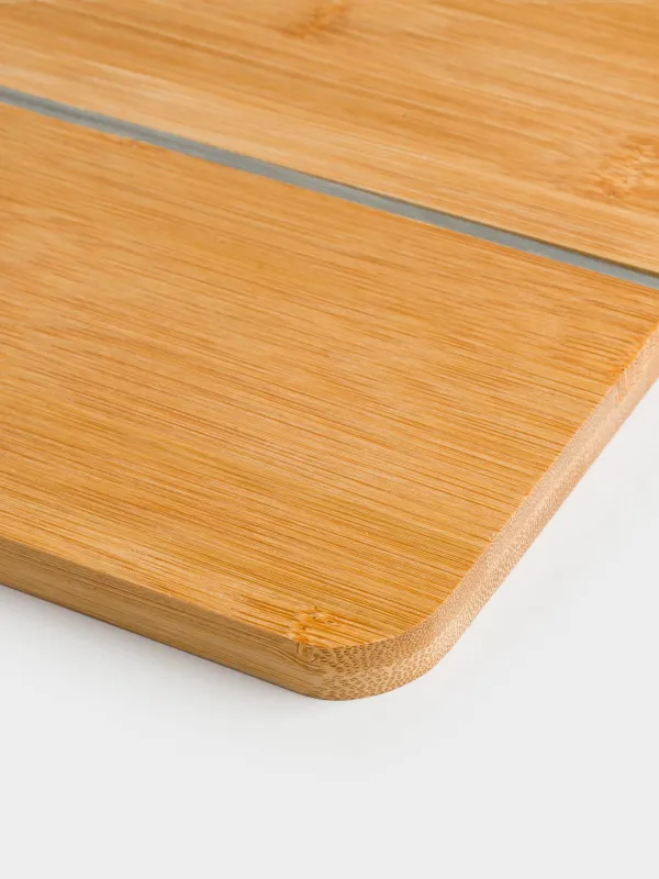 Cutting board, 40x21 cm, folding, with handle, bamboo / silicone, rectangular, Bamboo, image-3