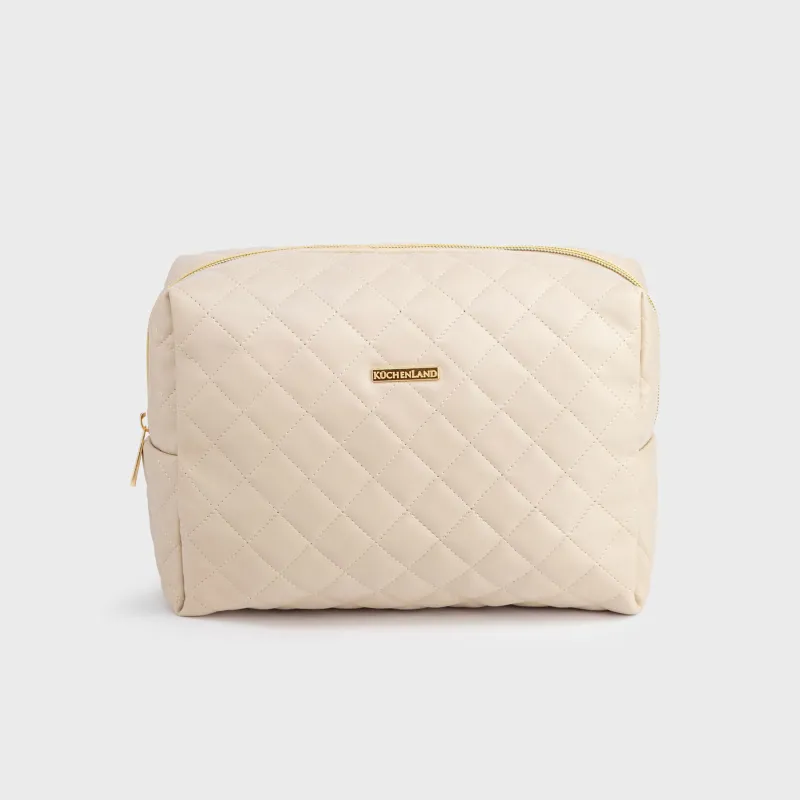 Cosmetic bag, 25х18 cm, quilted, polyurethane, beige, Quilted