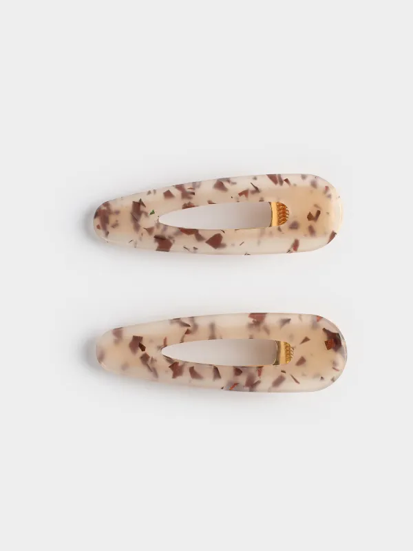 Hair clip, 7 cm, 2 pcs, acrylic / metal, milky, mother of pearl, Glam, Glam, image-0