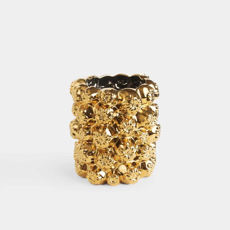 Flower vase, 19 cm, decorative, ceramic, golden, Flowers, Bloome