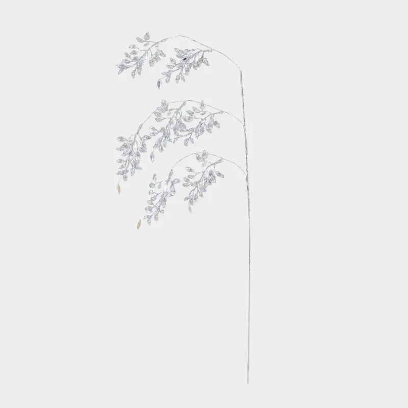 Decorative branch, 65 cm, acrylic / metal, Silver crystals, Crystal decor