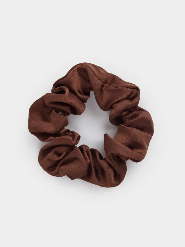 Elastic hair band, 6 cm, satin, brown, Silk, image-0