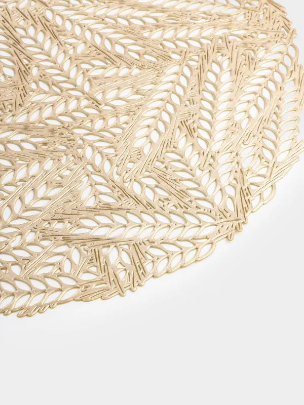 Placemat, 38 cm, PVC, round, golden, Ears of corn, Azhur Grid, image-2