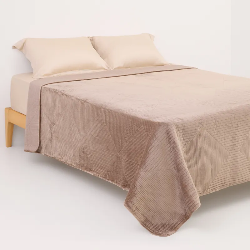 Bedspread, 220x240 cm, quilted, velvet/microfiber, brown, Rhombuses, Stitch velvet