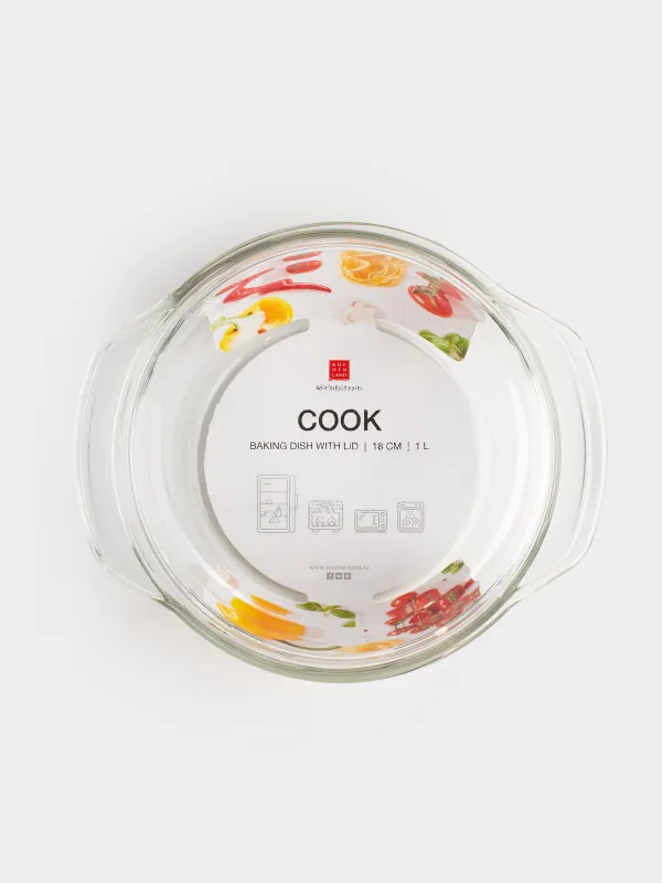 Baking dish, 17 cm, 1 L, with lid, glass T, round, Cook, image-6