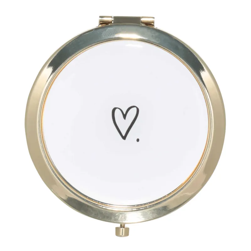 Pocket mirror, 7 cm, double-sided, metal, gold, Freya, image-2