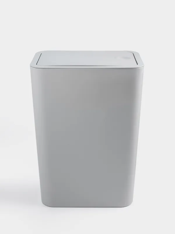 Trash can, 12 l, with button to open the lid, plastic, gray, Push new, image-1