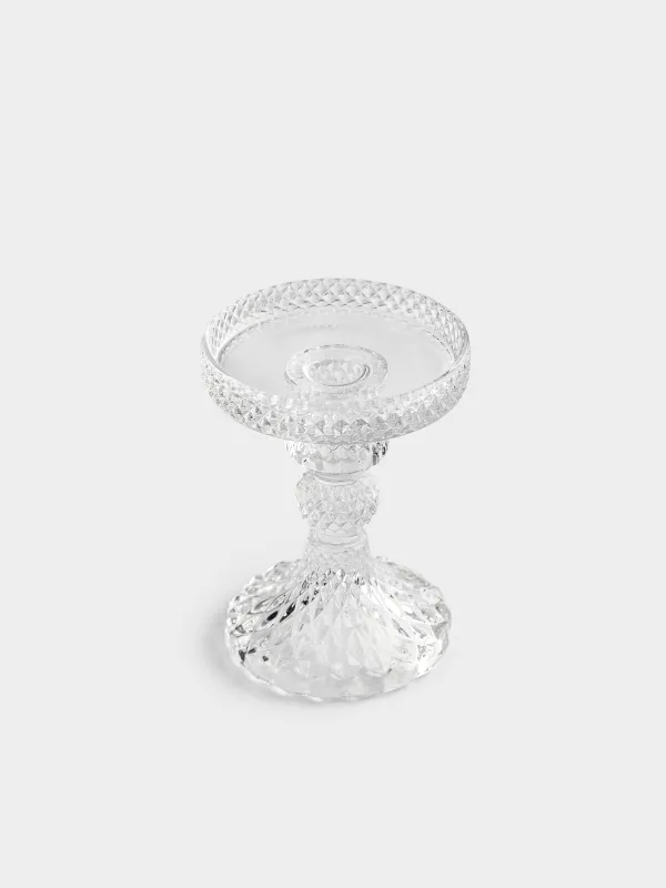 Candle holder, 11 cm, for one candle, on a leg, glass, Naiad, image-1