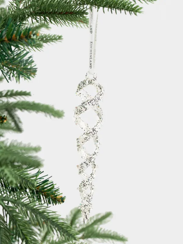 Christmas tree toy, 17 cm, glass, with glitter, silver, Icicle, Figure sparkle, image-2