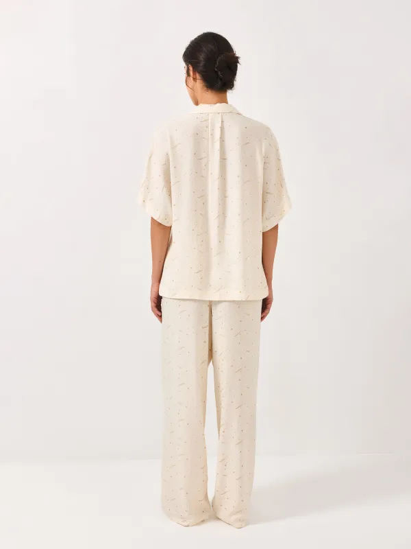 Women's trousers, homewear, size L, viscose, milky, Stars, Dina, image-3