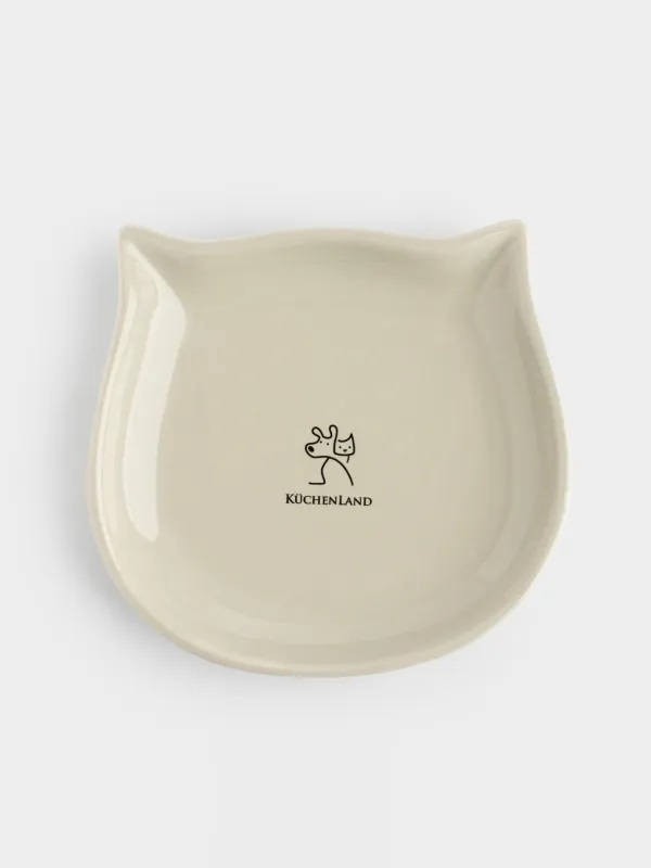 Pet bowl, 14x13 cm, 100 ml, flat, ceramic, grey, Cat, Whiskers, image-0