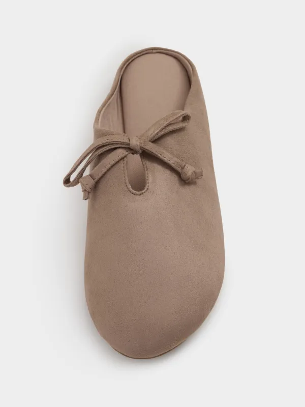 Women's slippers, homewear, size 36-37, faux suede, mocha, Bow, Suede, image-2