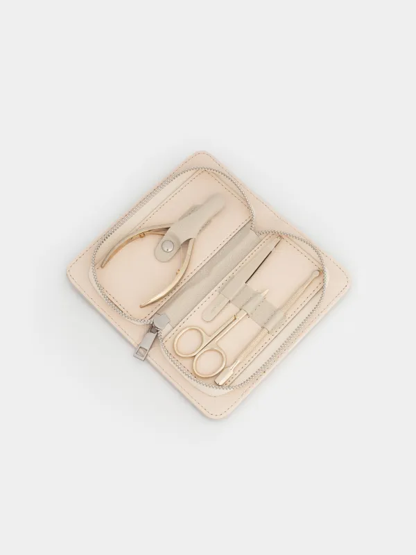 Manicure set, 4 items, in a case, steel / polyurethane, golden, Manicure gold, image-1