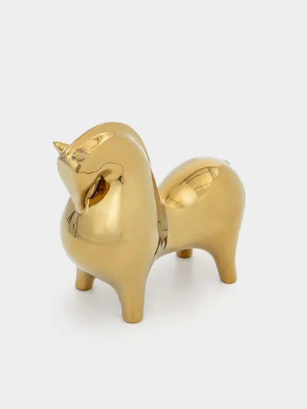 Statuette, 31x27 cm, ceramic, golden, Horse, Horse gold, image-1