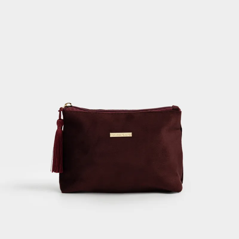 Makeup bag, 22x14 cm, with brush, velvet, burgundy, Velvety