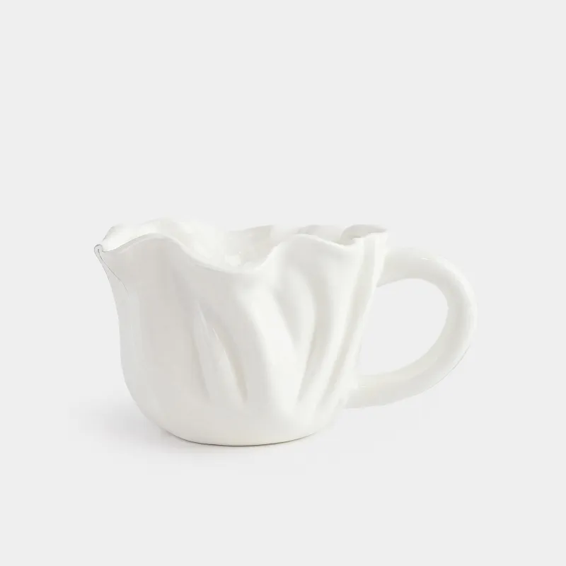 Mug, 400 ml, ceramic, milky, Crumpled effect, Crumple