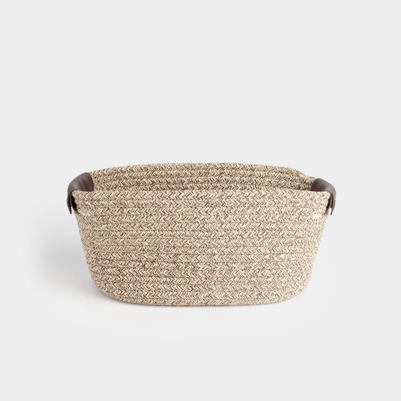Storage basket, 29x21x14 cm, with handles, cotton / polyester, oval, Brown, Twine