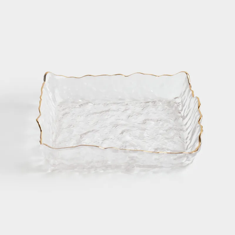 Dish, 15x15 cm, glass, square, with golden edging, Nautilus gold