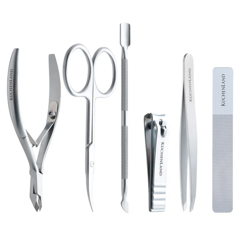 Manicure set, 7 items, in a case, steel / glass/PU leather, beige, Manicure