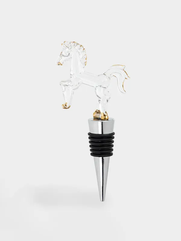Bottle stopper, 12 cm, steel / glass, golden, Horse, Horse gold, image-0