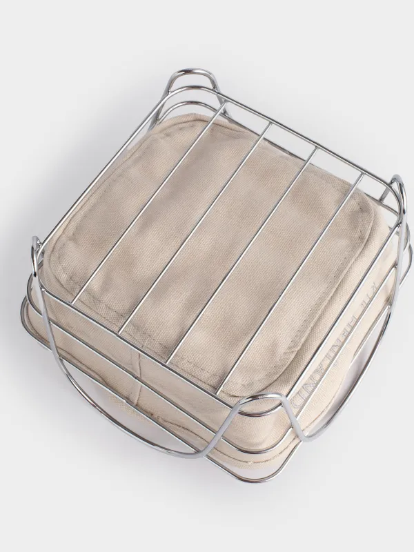 Bread basket, 21x21 cm, cotton/metal, square, Grey/silver, Twist silver, image-4