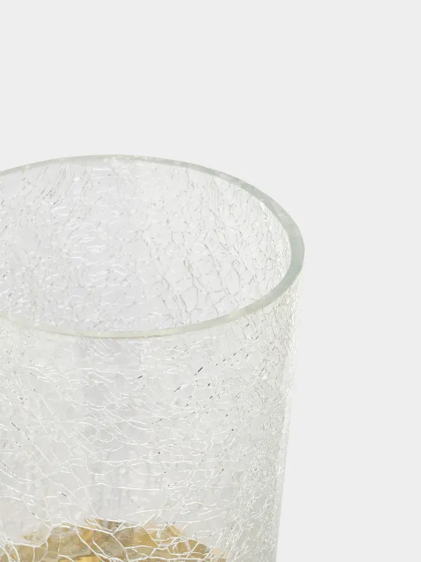 Candlestick, 30 cm, for one candle, on a leg, metal / glass, golden, Craquelure, Fantastic ice, image-5