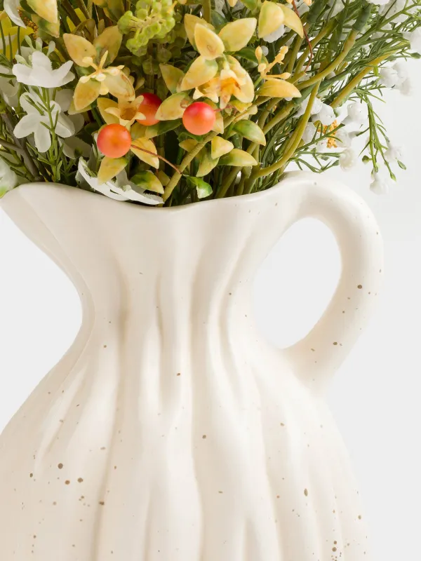 Flower vase, 25 cm, with handle, ceramic, milk, speckled, jug, Golden glow, image-3
