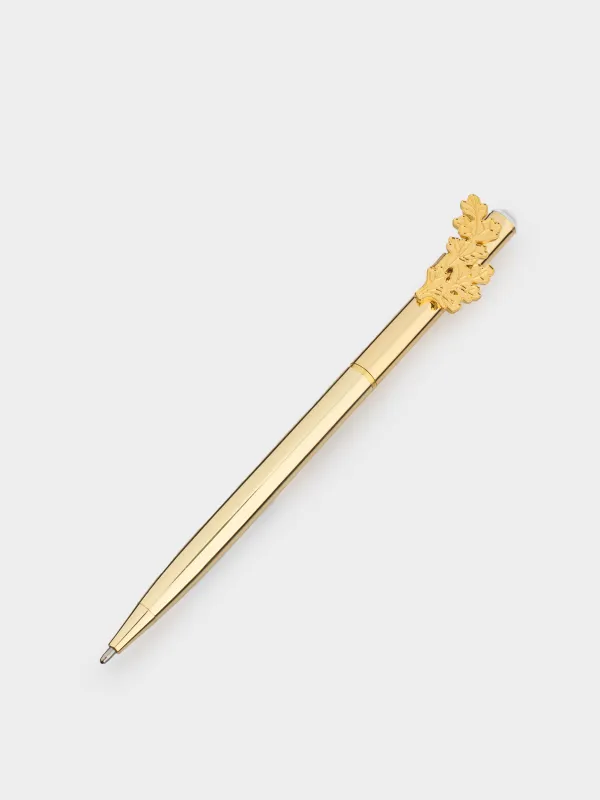 Ballpoint pen, 15 cm, with a figure, steel, gold, Leaves, Draw figure, image-1